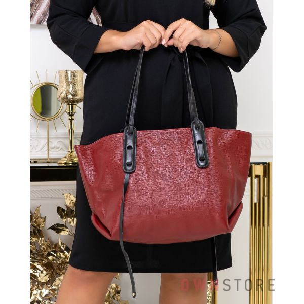 Купить онлайн большую женскую красную кожаную сумку  - арт.2893