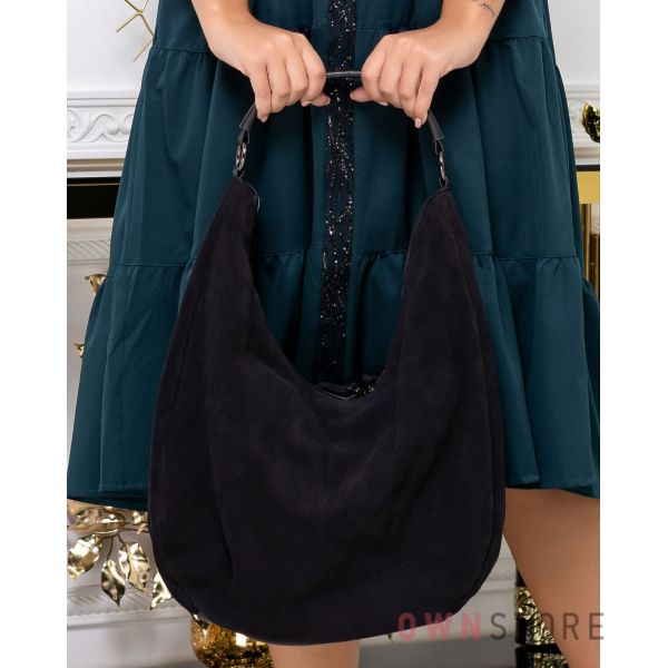 Купить онлайн сумку женскую темно-коричневую из замши и кожи - арт.574