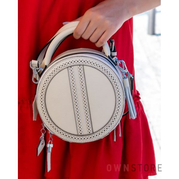 Купить онлайн круглую кожаную бежевую женскую сумочку - арт.6900