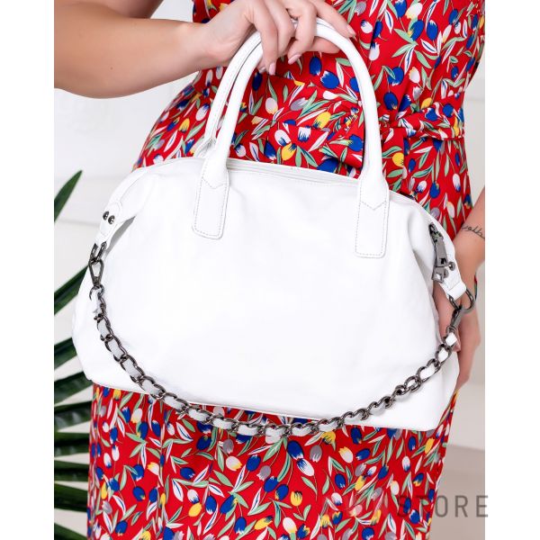 Купить онлайн белая женская кожаная сумка с цепочкой - арт.7100-6