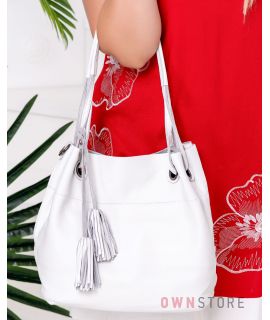 Купить онлайн сумку женскую кожаную белую на двух ручках - арт.753