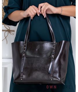 Купить онлайн сумку женскую коричневую кожаную с карманами  - арт.76
