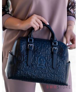 Купить сумку саквояж женскую черную кожаную с онлайн - арт.9015