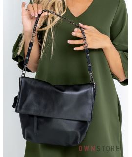 Купить онлайн сумку женскую с перекидом кожаную черную - арт.9029