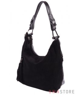 Купить онлайн сумку женскую на два отделения черную с замшей - арт.1871