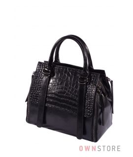 Купить онлайн сумку-саквояж женскую с крокодиловой отделкой - арт.6003