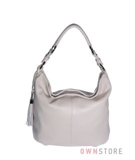 Купить онлайн кожаную бежевую женскую сумку - мешок на одной ручке - арт.79152