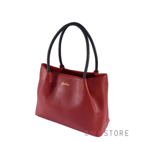 Купить онлайн красную кожаную женскую сумку с плетеными ручками - арт.9047
