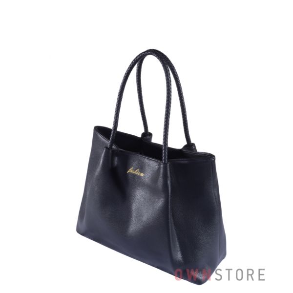 Купить онлайн черную кожаную женскую сумку с плетеными ручками - арт.9047
