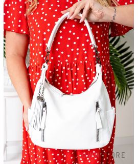 Купить онлайн кожаную женскую белую сумку с карманами - арт.8222
