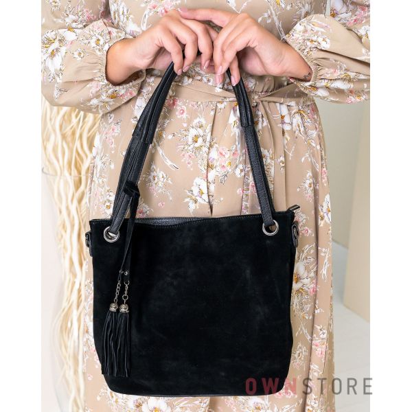 Купить онлайн замшевую черную сумку-мешок - арт.9048