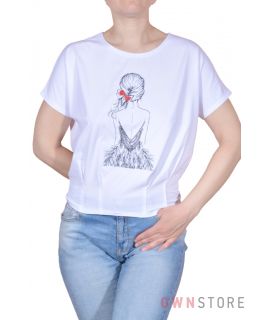 Купить онлайн женскую белую футболку с вышивкой впереди - арт.967