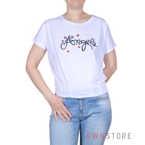 Купить онлайн женскую белую футболку с вышивкой впереди - арт.980
