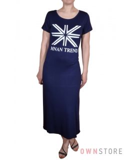 Купить онлайн платье синее из тонкого трикотажа прямое - арт.111