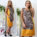 Купить батальное желтое женское платье из льна с цветочной вставкой - арт.1081_1