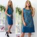 Купить батальное синее женское льняное платье с цветочной вставкой в интернет-магазине в Украине - арт.1081