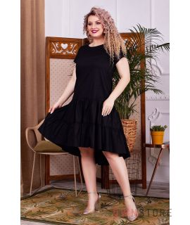 Купить онлайн батальное платье женское асимметричное с оборками черное  - арт.1147