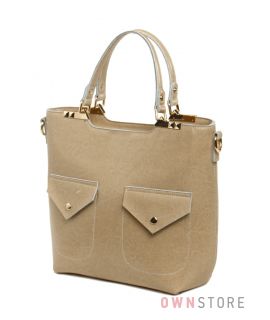 Купить сумку женскую кожаную бежевую Меглио с имитацией карманов - арт.792505