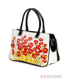 Купить сумку кожаную женскую белую "Цветочное поле" от Велина Фабиано  - арт.33525-2