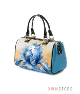Купить сумку - саквояж женскую голубую с вышивкой "Ирис" Велина Фабиано