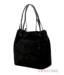 Купить большую черную женскую сумку-мешок из натуральной замши онлайн - арт.520