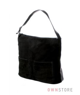 Купить сумку женскую замшевую с накладными карманами черную - арт.7128