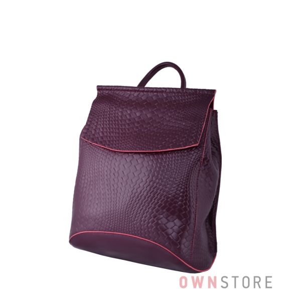 Купить онлайн женский бордовый кожаный рюкзак с имитацией плетенки - арт.1608-4