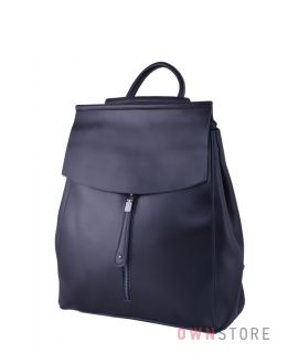 Купить онлайн черный женский кожаный рюкзак с молнией впереди  - арт.2561