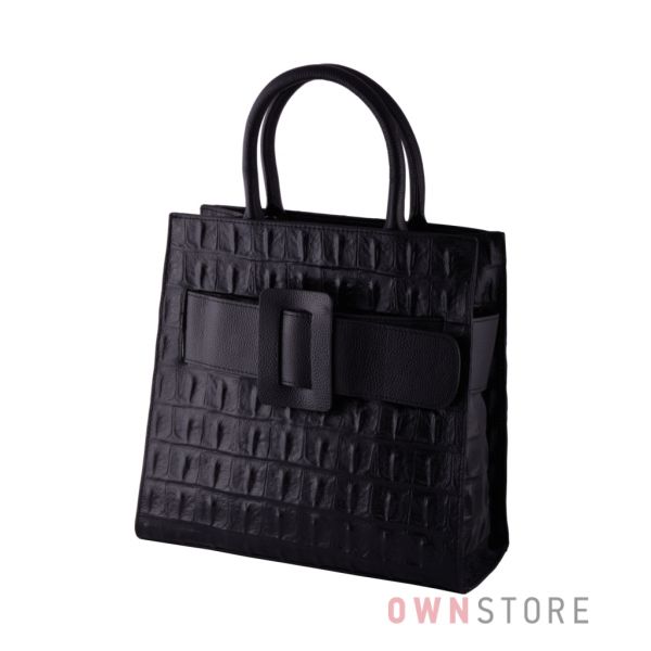 Купить сумку женскую кожаную черную с пряжкой онлайн - арт.052)