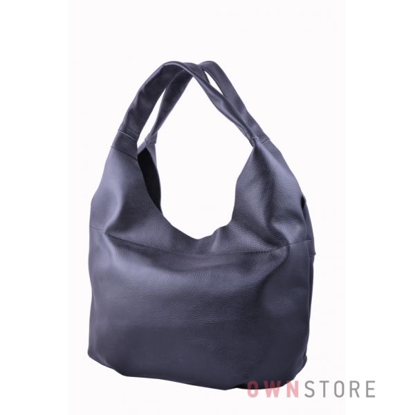 Купить онлайн большую женскую черную кожаную сумку-мешок - арт.3632