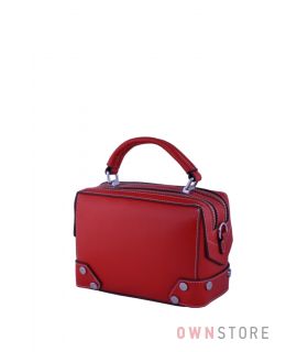 Купить онлайн маленькую женскую сумочку-саквояж красную из кожи - арт.387