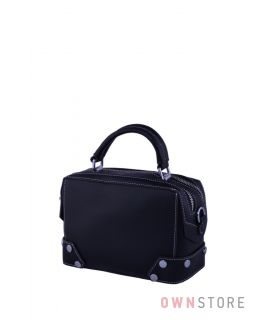 Купить онлайн маленькую женскую кожаную сумочку-саквояж черную  - арт.387