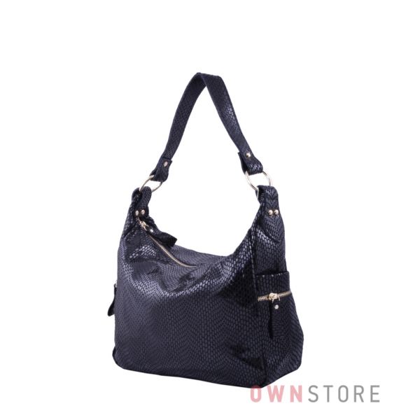 Купить онлайн сумку женскую из черного лазера с карманами по бокам - арт.6005