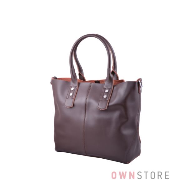 Купить онлайн классическую женскую сумку с ключницей из коричневой кожи - арт.629