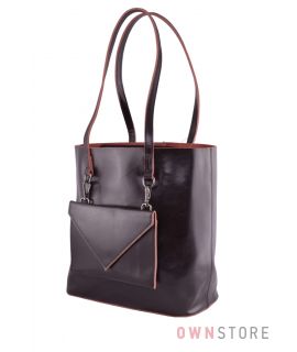 Купить онлайн сумку женскую из кожи со съемным карманом коричневую  - арт.75