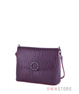 Купить онлайн кожаную бордовую женскую сумочку с имитацией плетенки - арт.753