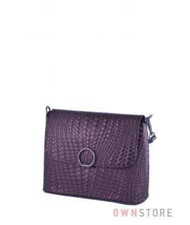 Купить онлайн кожаную коричневую женскую сумочку от Фарфалла Россо с имитацией плетенки - арт.753