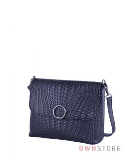 Купить онлайн кожаную черную женскую сумочку с имитацией плетенки - арт.753