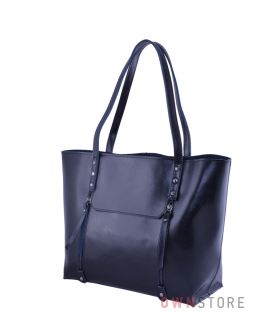 Купить онлайн сумку женскую черную кожаную с карманами - арт.76