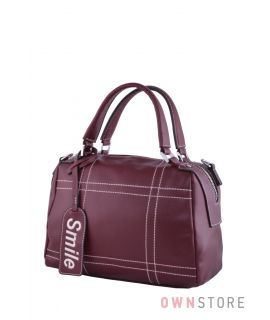Купить онлайн сумку-саквояж женскую цвета марсала со строчками - арт.9650