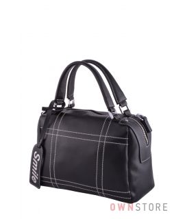 Купить онлайн  сумку-саквояж женскую черную со строчками - арт.9650