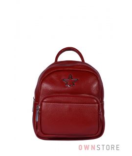 Купить онлайн маленький красный кожаный рюкзак с накладным карманом - арт.373