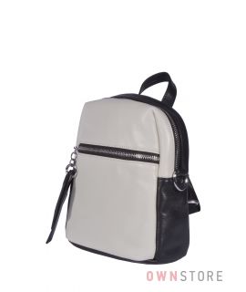 Купить онлайн черно-белый женский мини рюкзак из кожи - арт.6658