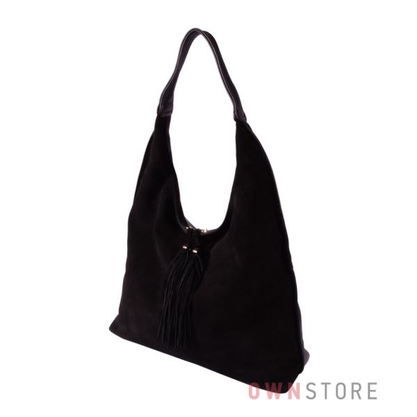 Купить онлайн женскую черную сумку треугольную из замши и кожи - арт.346