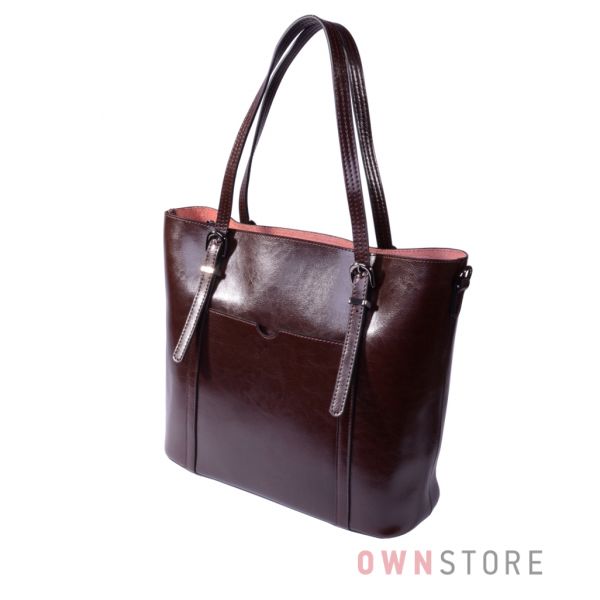 Купить онлайн сумку женскую прямоугольную коричневую кожаную - арт.502
