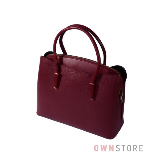 Купить онлайн женскую сумку на три отделения кожаную бордовую - арт.66808