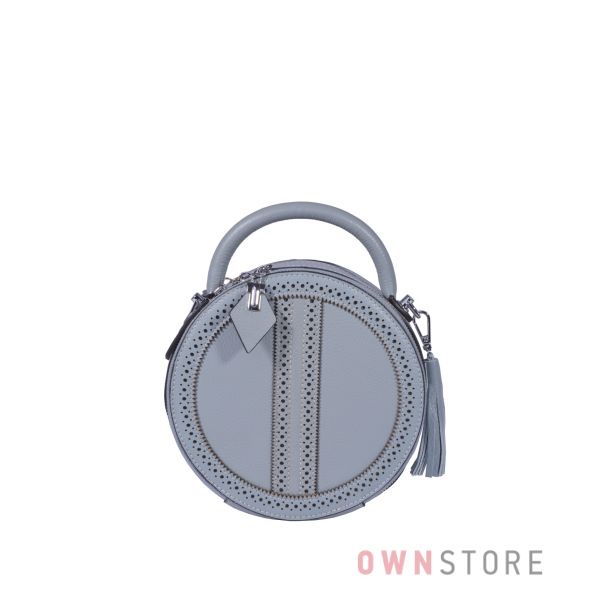 Купить онлайн круглую кожаную серо-голубую женскую сумочку - арт.6900