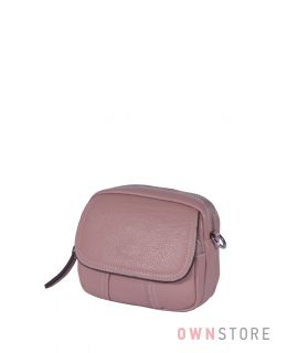 Купить онлайн кожаную женскую мини сумочку на два отделения пудровую - арт.8006