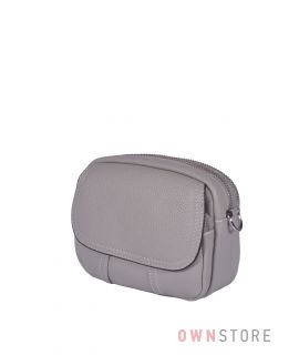 Купить онлайн кожаную женскую мини сумочку на два отделения серую  - арт.8006