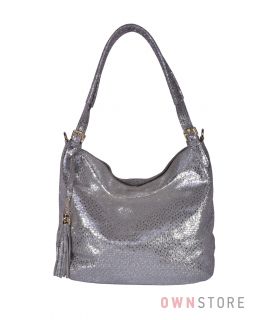 Купить онлайн сумку-мешок серую женскую из лазера с блеском - арт.8058